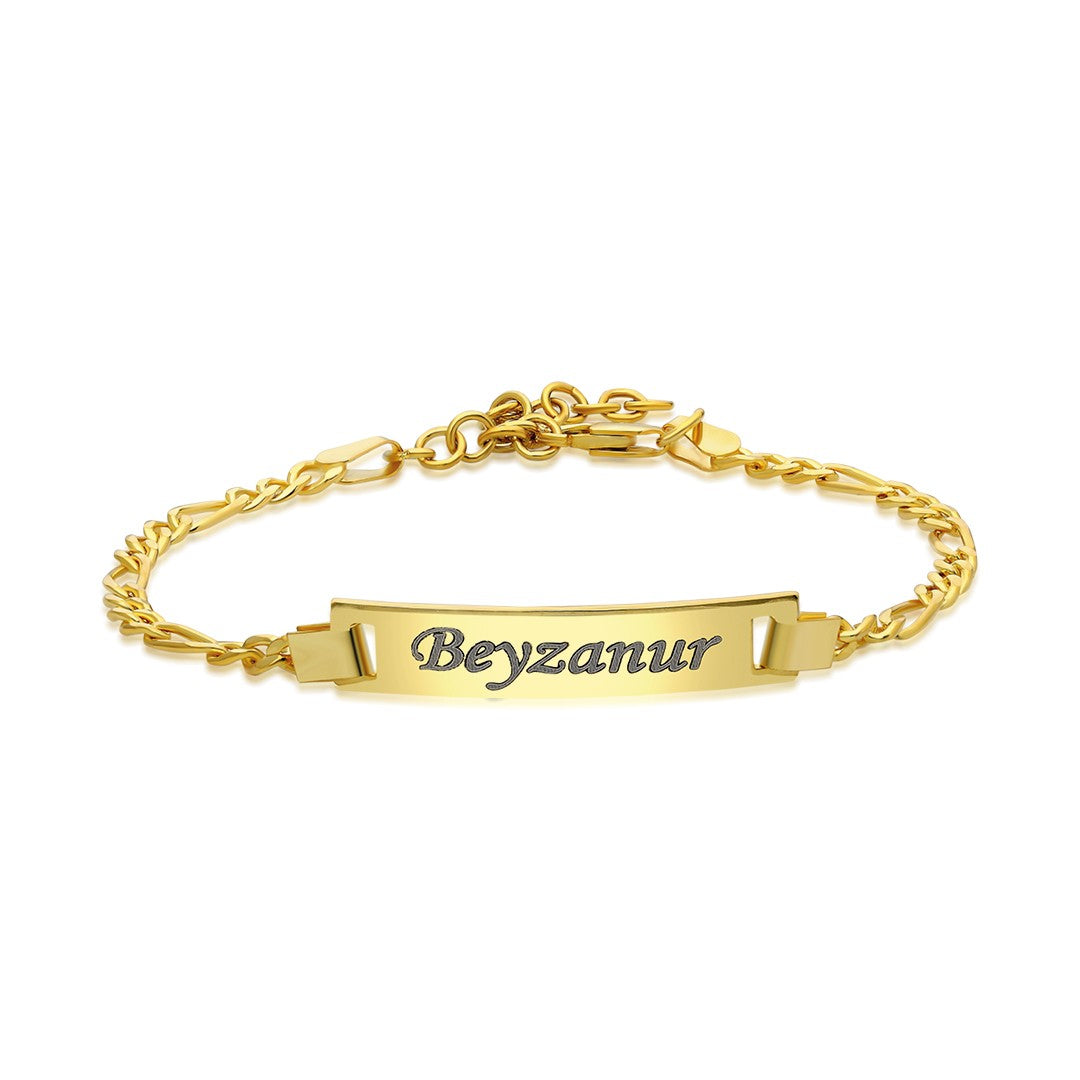 14K GOLD Carved Bracelet with Name Frame