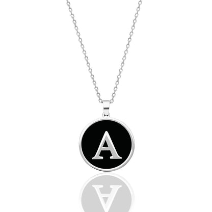 14K GOLD Black Enameled Oval Letter Necklace