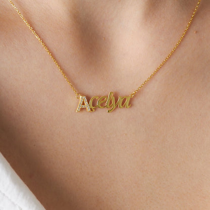 Letters - Horizontal Name Necklace with Initial Stones