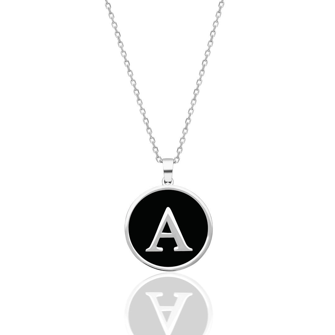 Name Necklace - Black Enameled Oval Letter Necklace