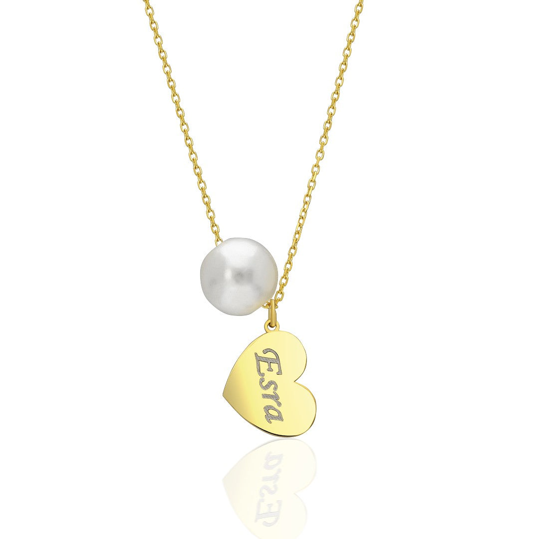 Name Necklace -Heart Name Necklace with Pearls