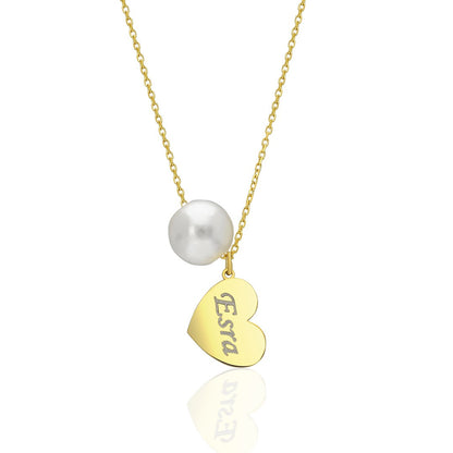 Name Necklace -Heart Name Necklace with Pearls