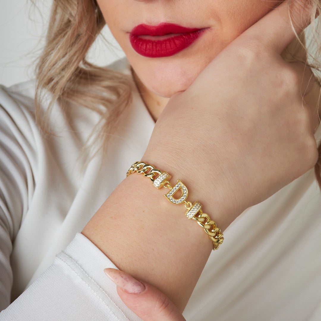 14K GOLD Kubisches armband mit zirconiasteinen