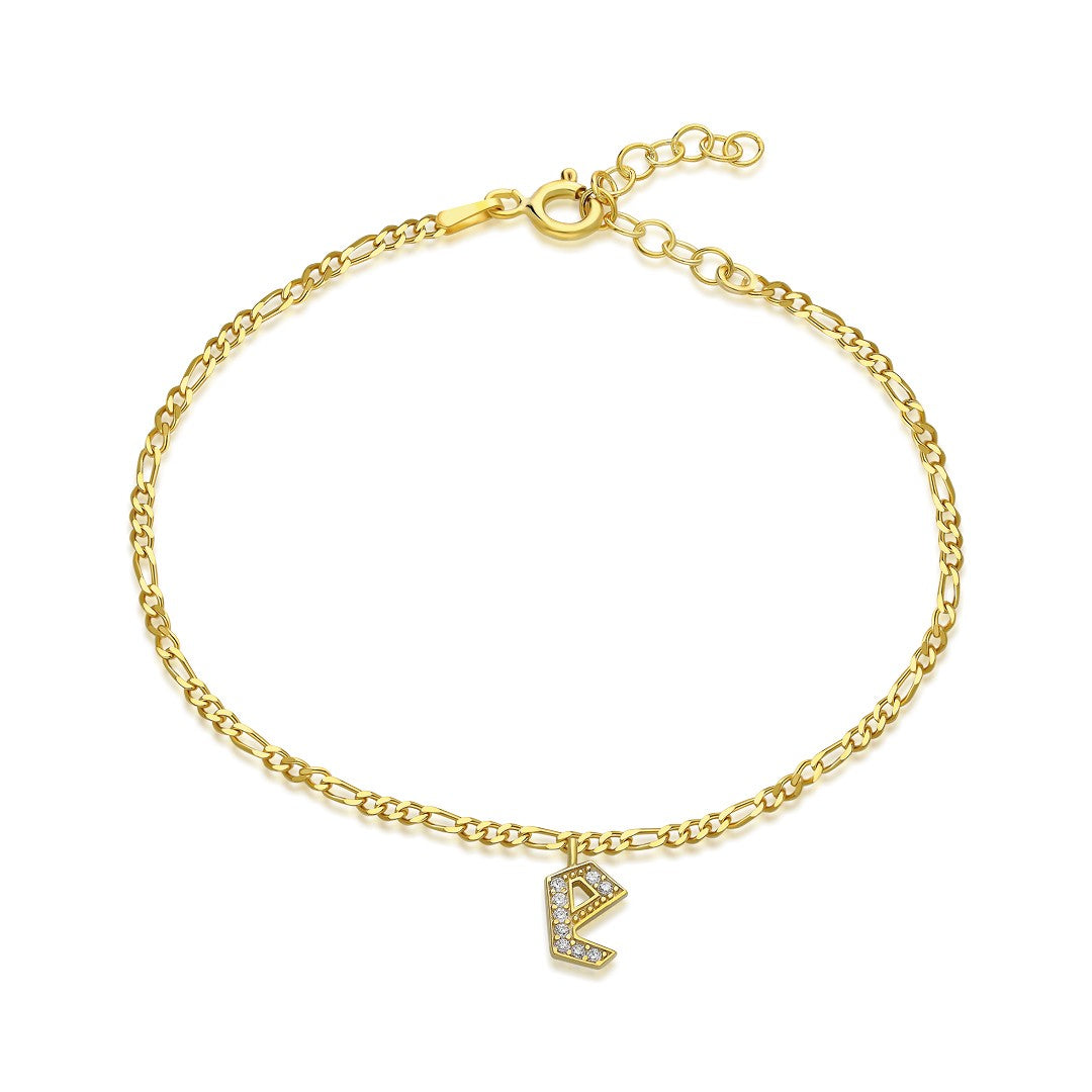 14K GOLD letter bracelet with Figaro stones