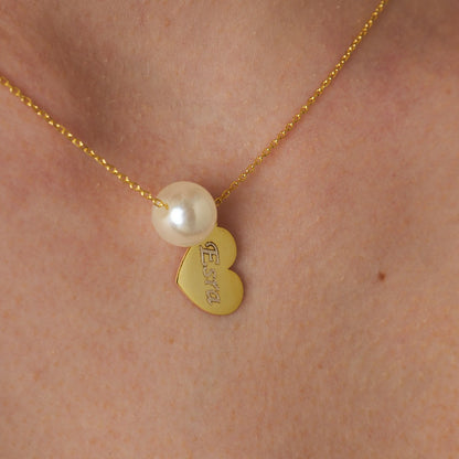 Name Necklace -Heart Name Necklace with Pearls