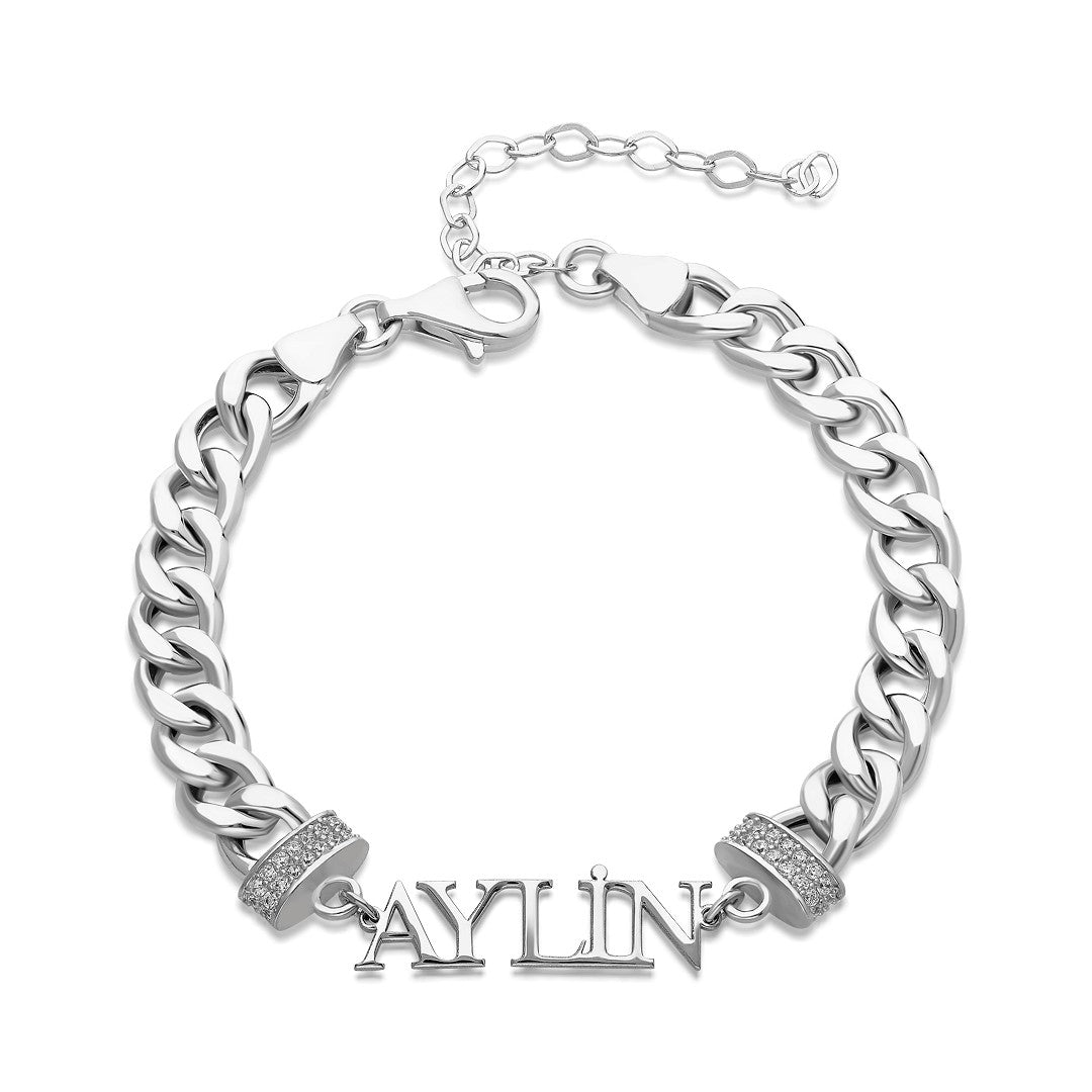 14K GOLD name bracelet with gourmet chain