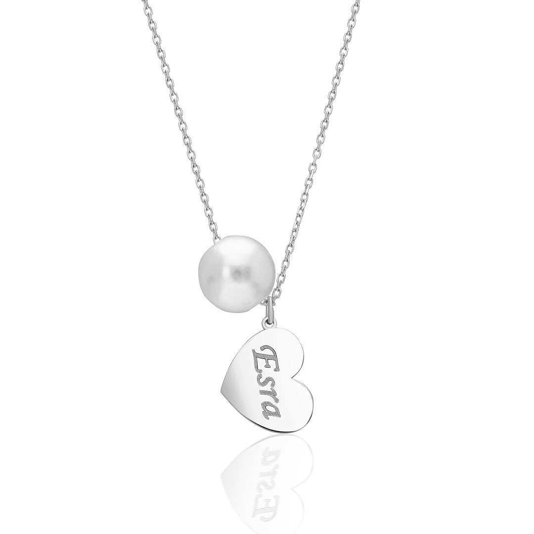 Name Necklace -Heart Name Necklace with Pearls