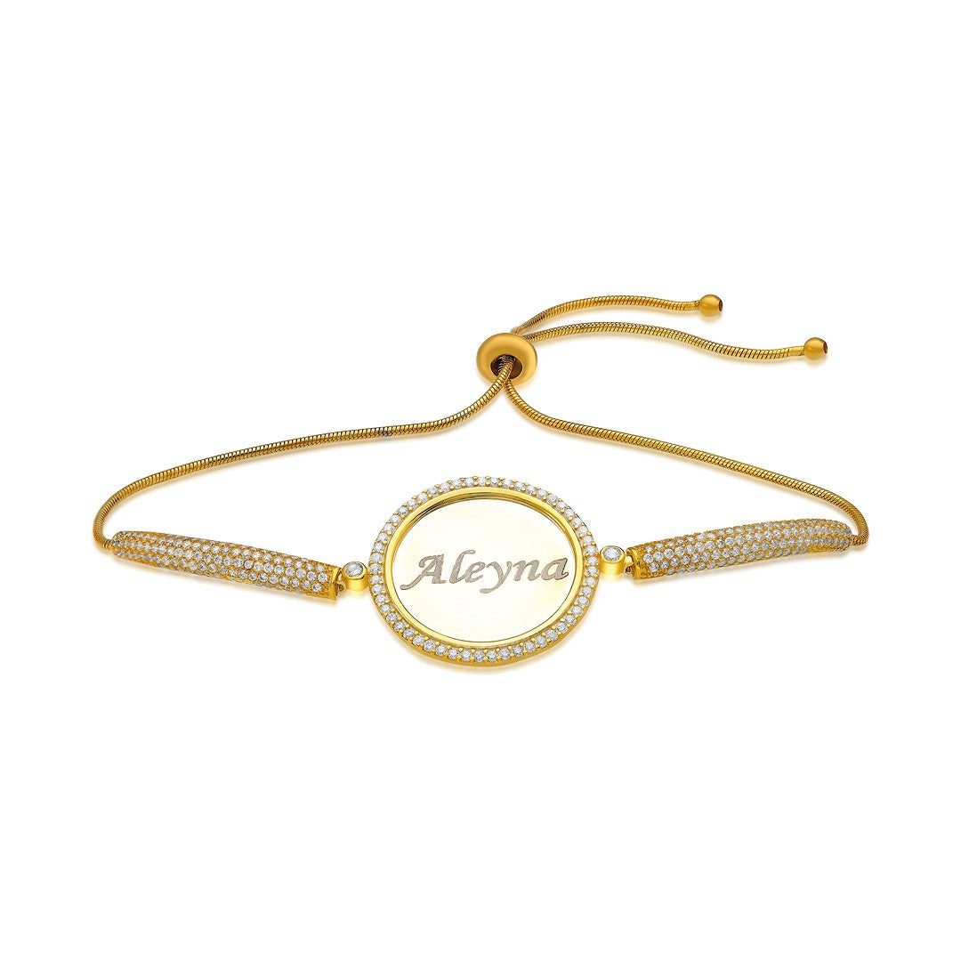 14K GOLD shield name bracelet with winding