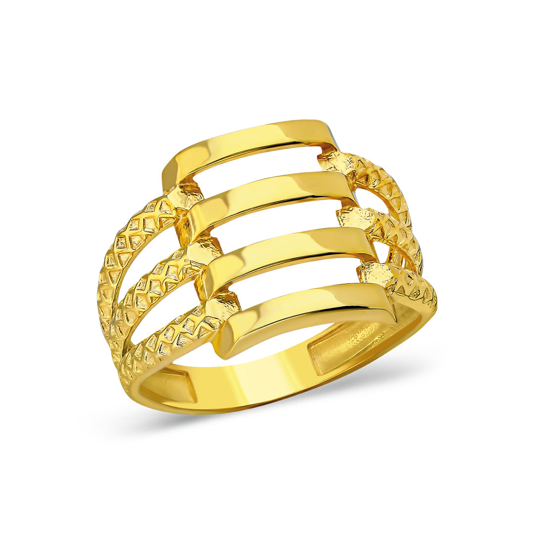 14K GOLD ribbed ring with patterned sides