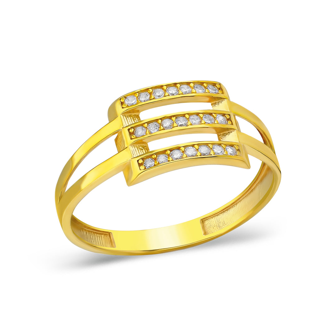 Triple ribbed ring with rows of stones