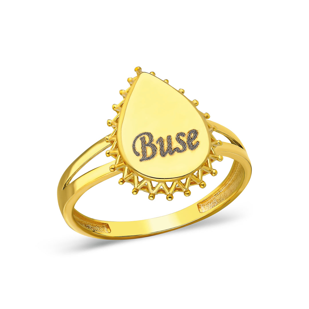 14K GOLD Name Inscribed Drop Ring Without Stone