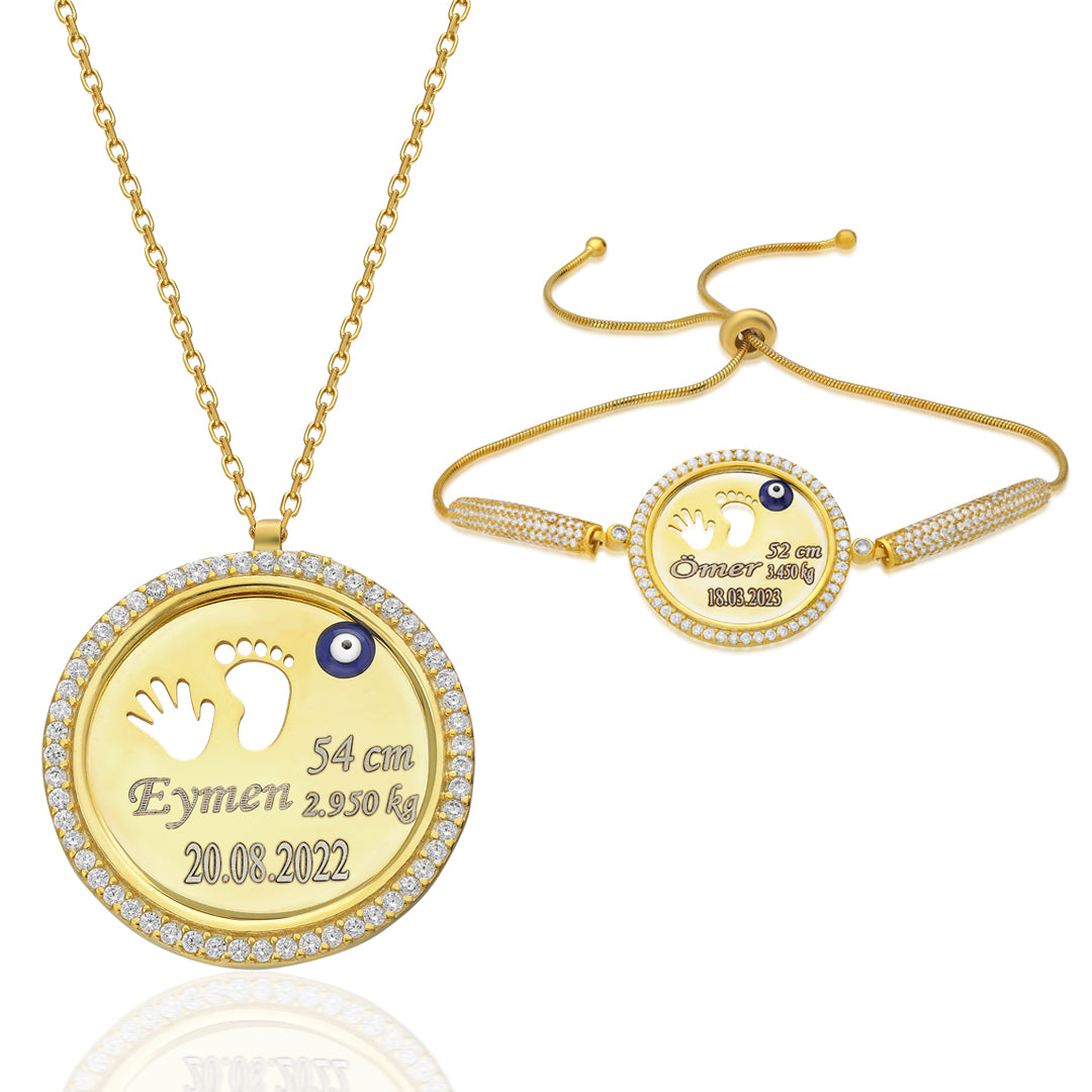 14K GOLD Newborn Set with Stone Plaque