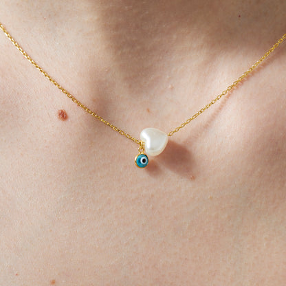 14K GOLD White Heart with Evil Eye